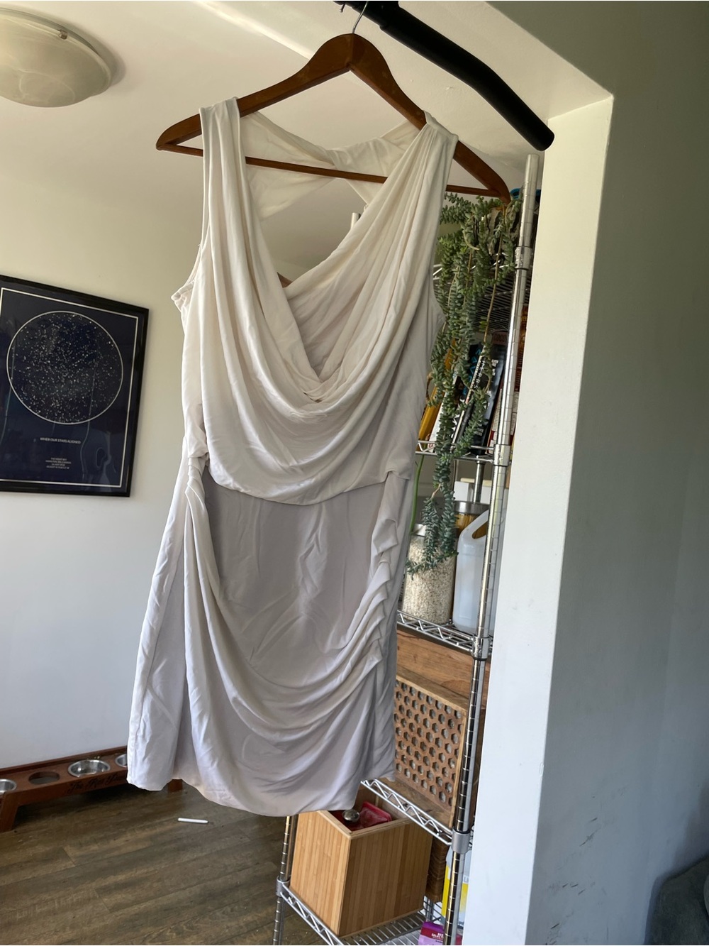 BCBGMaxAzria White Asymmetrical Draped Cocktail Dress